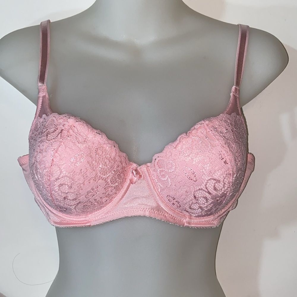 Bestfom Pink Lace Demi-Cup Bra with Underwire Support Size 36B